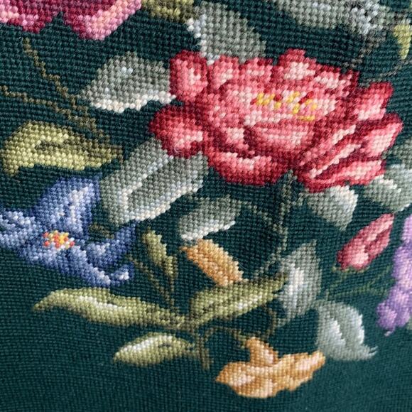 Victorian Floral Rose Lilly Handmade Vintage Needlepoint 18” Square Tapestry - Picture 5 of 10